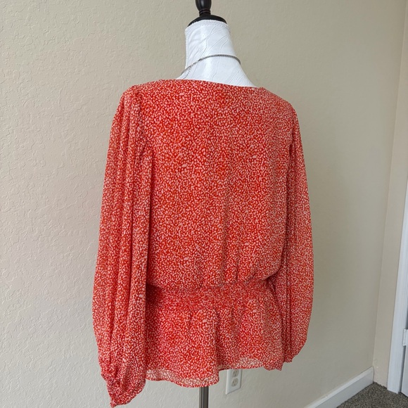 Sam & Jess Orange Floral Smocked Waist Peplum Blouse XL Boho Balloon Sleeve - Picture 6 of 10